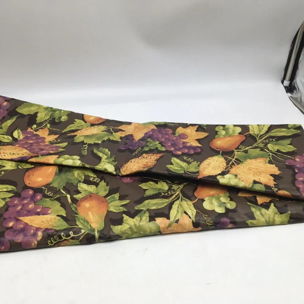 VTG 61”x83” Vinyl Flannel Back Tablecloth Fruit Leaves Indoor Outdoor Open Box